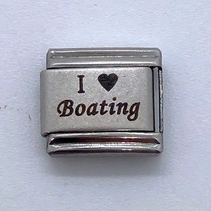 “I Love Boating” Uberry Italian Charm for Bracelet Silver Tone Boat Yacht